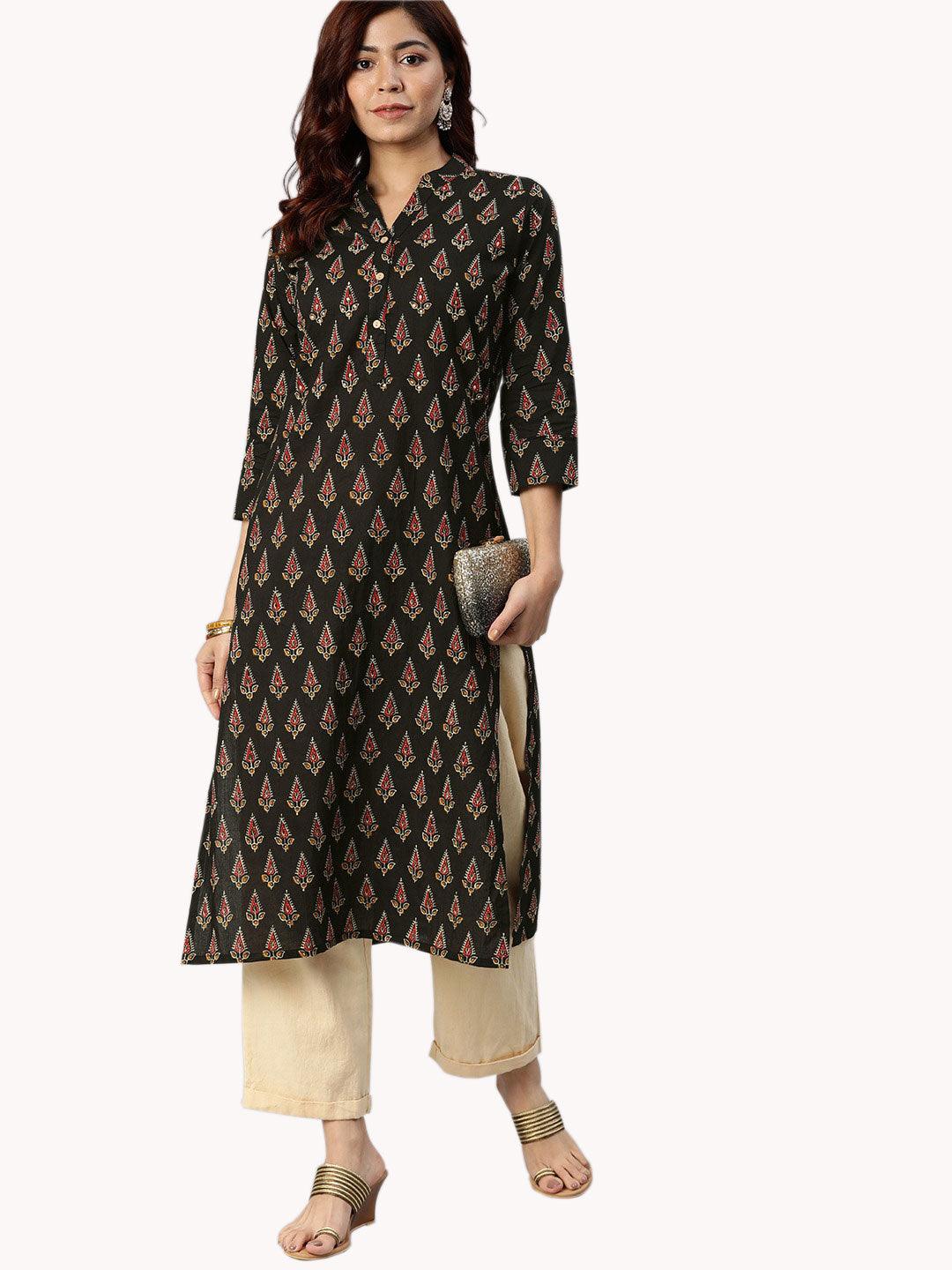 Jamal Jamaloo Black Buti Print Cotton Kurta - Jamal Jamaloo