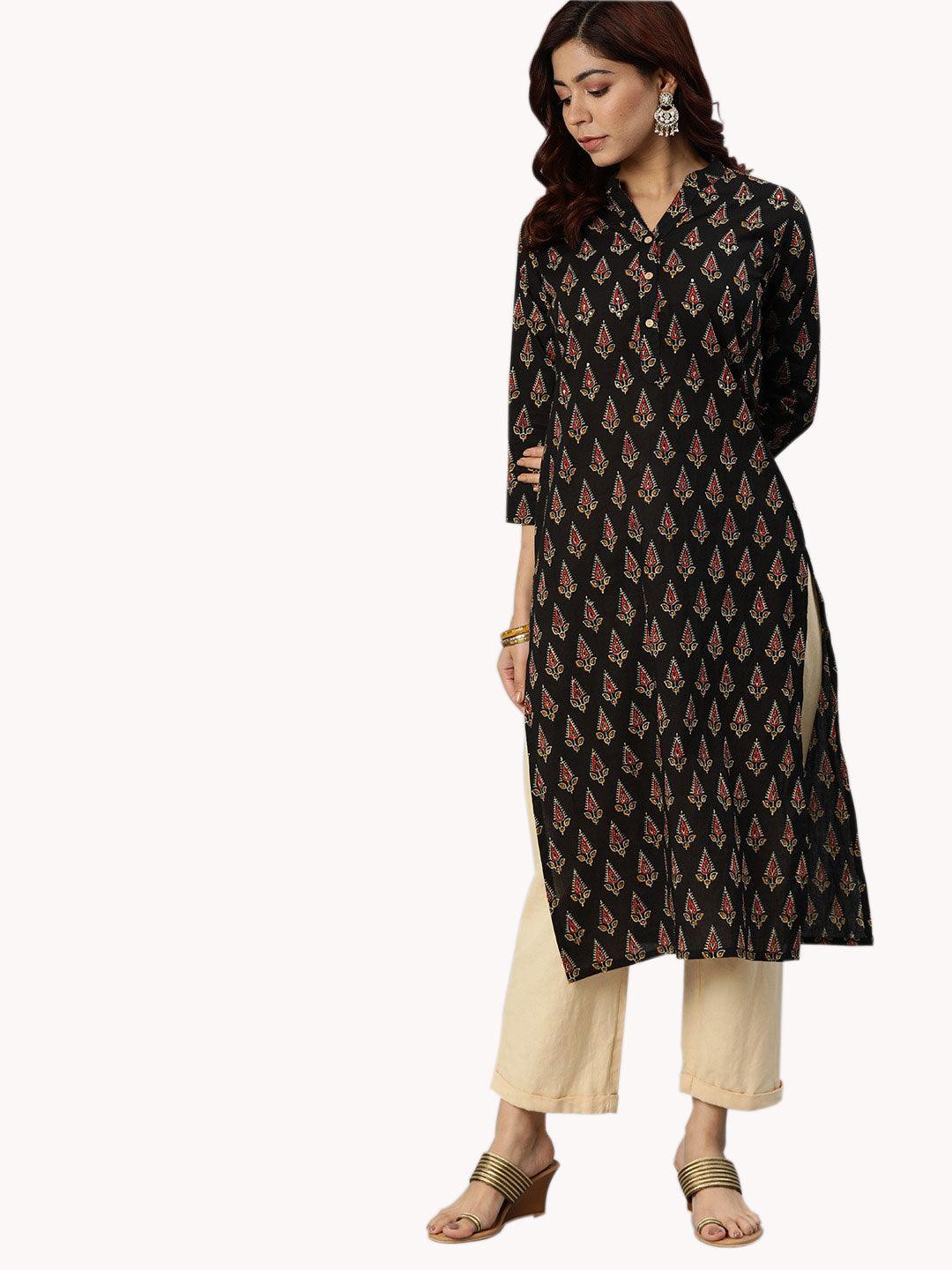 Jamal Jamaloo Black Buti Print Cotton Kurta - Jamal Jamaloo