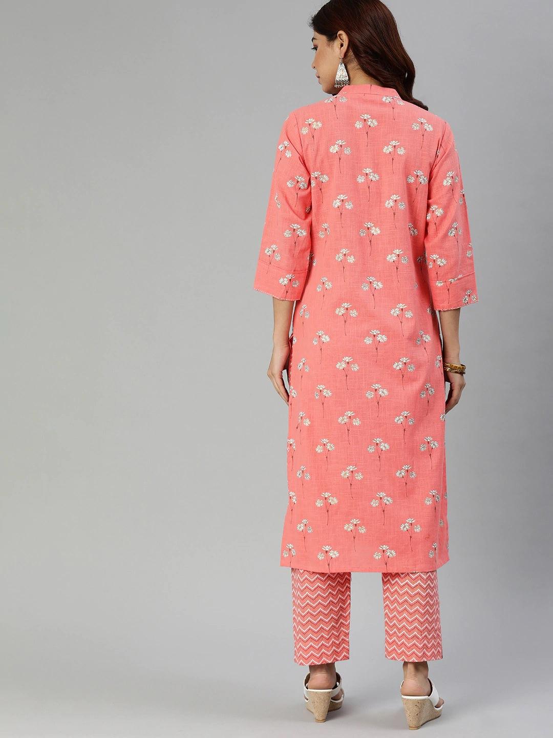 Jamal Jamaloo Pink Flower Print Cotton Kurta Set - Jamal Jamaloo