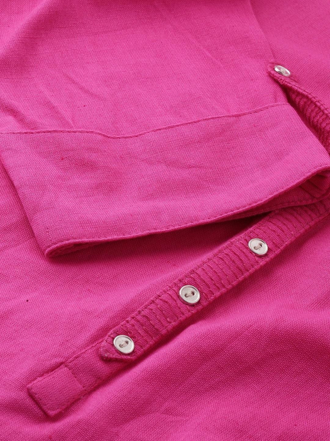 Jamal Jamaloo Pink Solid Straight Roll up Sleeve Kurti - Jamal Jamaloo