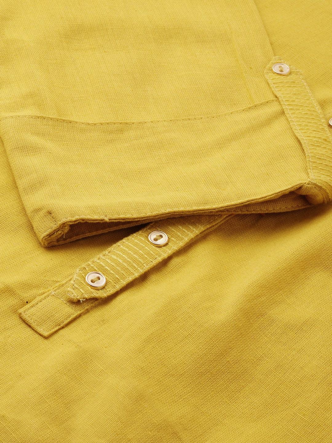 Jamal Jamaloo Yellow Solid Straight Roll up Sleeve Kurti - Jamal Jamaloo