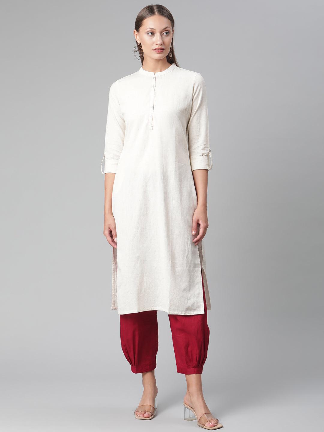 Jamal Jamaloo Solid Beige Cotton Kurta - Jamal Jamaloo