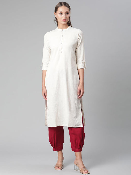 Jamal Jamaloo Solid Beige Cotton Kurta - Jamal Jamaloo