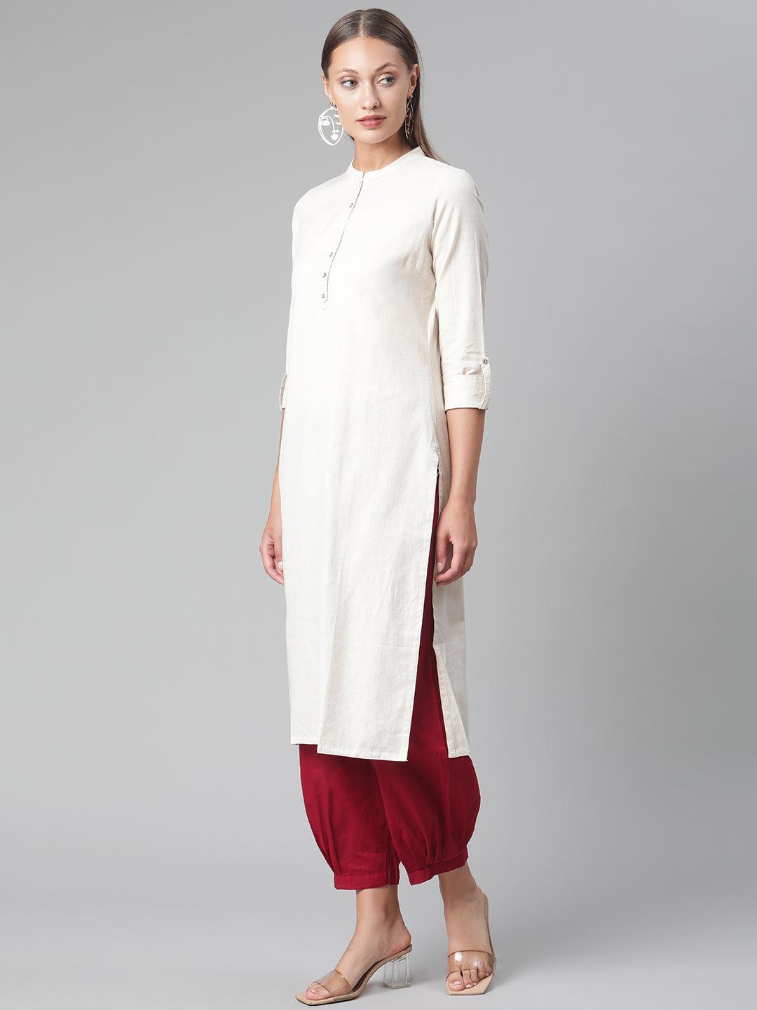 Jamal Jamaloo Solid Beige Cotton Kurta - Jamal Jamaloo