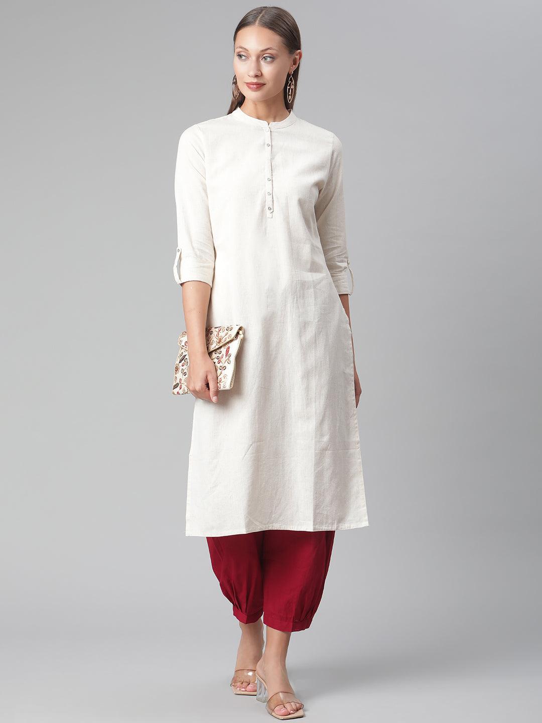 Jamal Jamaloo Solid Beige Cotton Kurta - Jamal Jamaloo