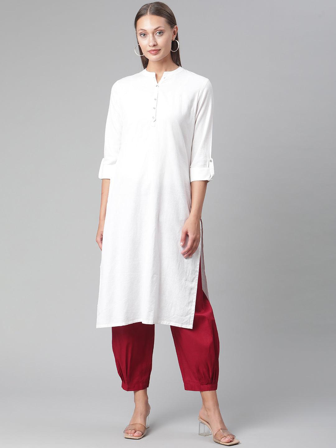 Jamal Jamaloo White Solid Pure Cotton Straight Kurta - Jamal Jamaloo