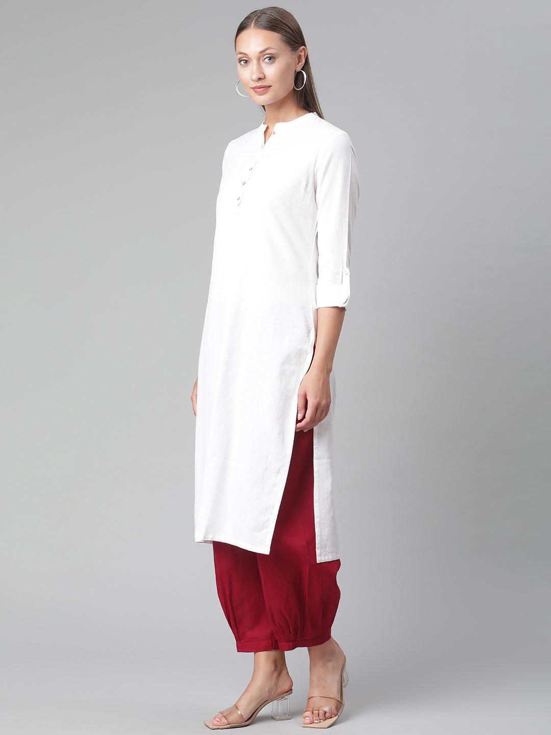 Jamal Jamaloo White Solid Pure Cotton Straight Kurta - Jamal Jamaloo