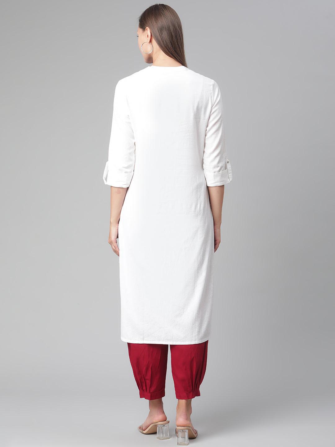 Jamal Jamaloo White Solid Pure Cotton Straight Kurta - Jamal Jamaloo
