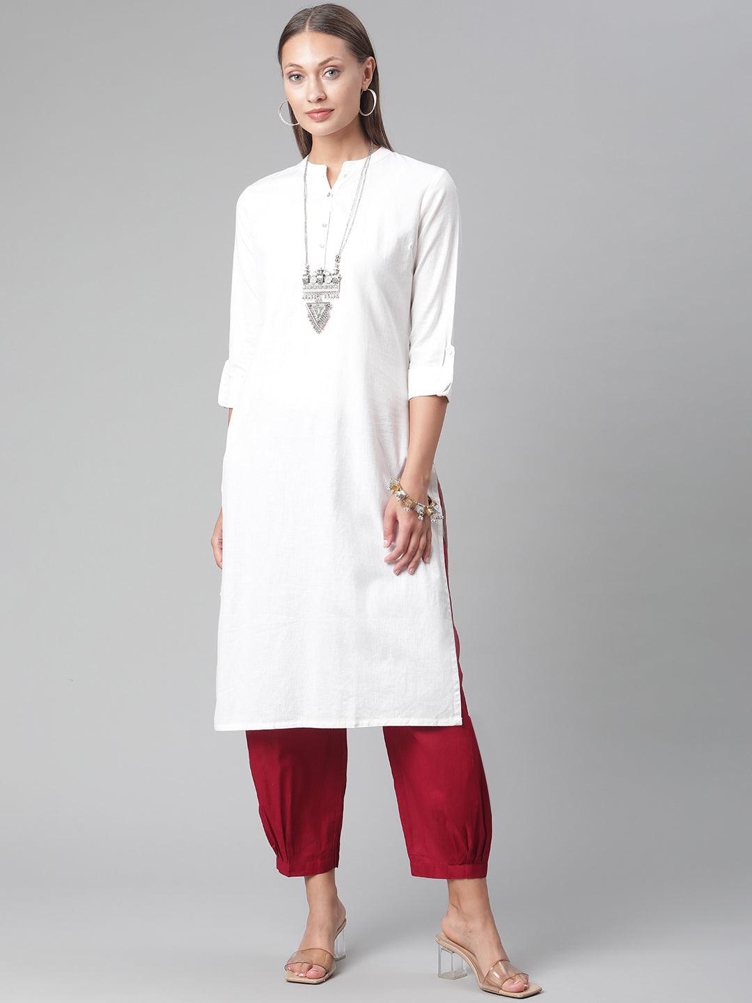 Jamal Jamaloo White Solid Pure Cotton Straight Kurta - Jamal Jamaloo