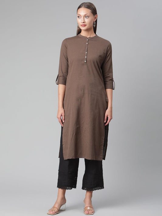 Jamal Jamaloo Brown Cotton Straight Kurti - Jamal Jamaloo