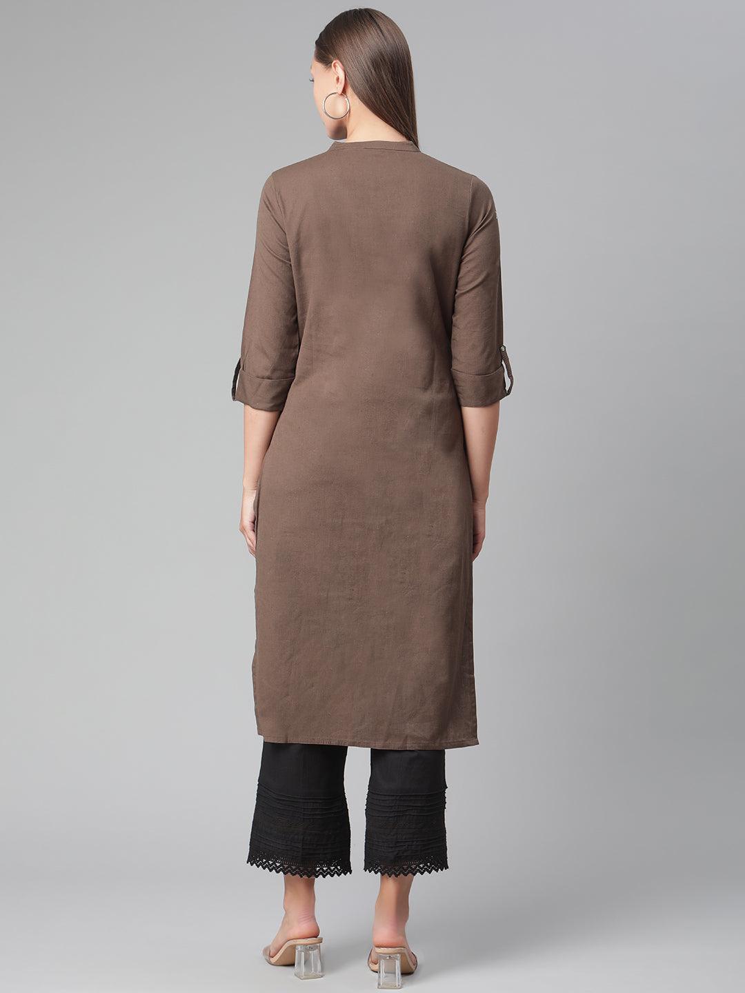 Jamal Jamaloo Brown Cotton Straight Kurti - Jamal Jamaloo