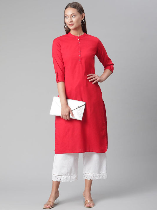 Jamal Jamaloo Red Cotton Straight Kurti - Jamal Jamaloo