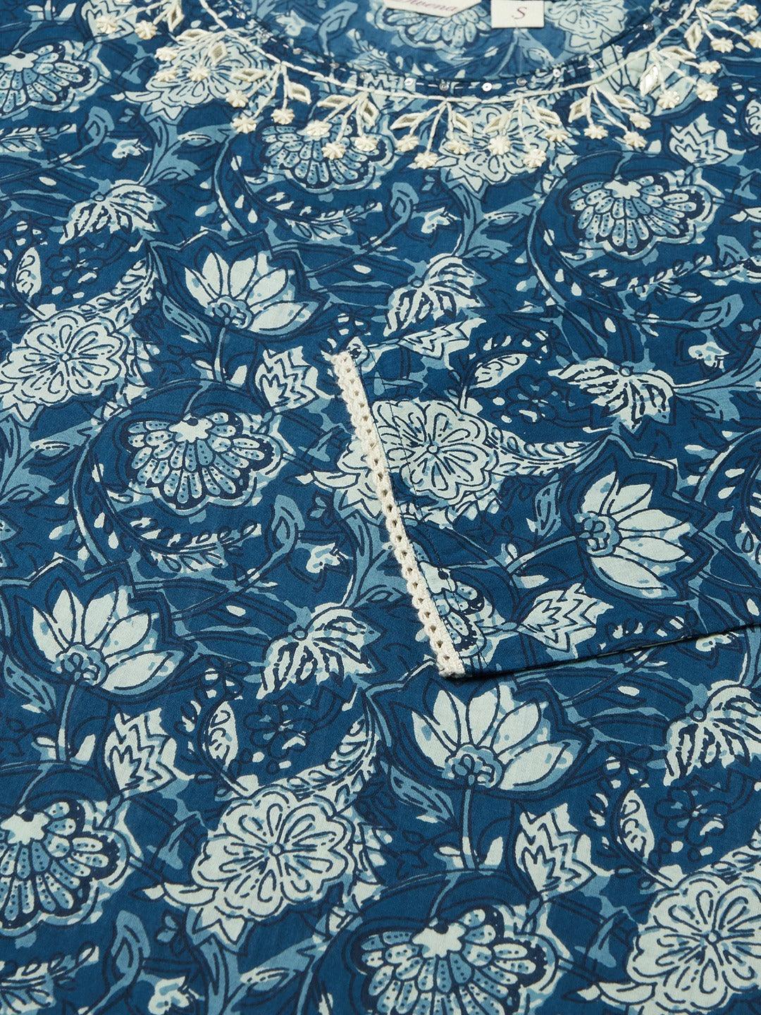 Jamal Jamaloo Blue Floral Straight kurta - Jamal Jamaloo