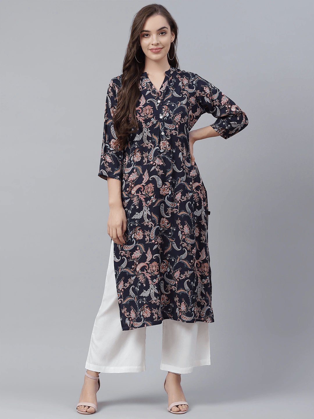 Jamal Jamaloo Blue Printed Rayon Straight Kurti - Jamal Jamaloo