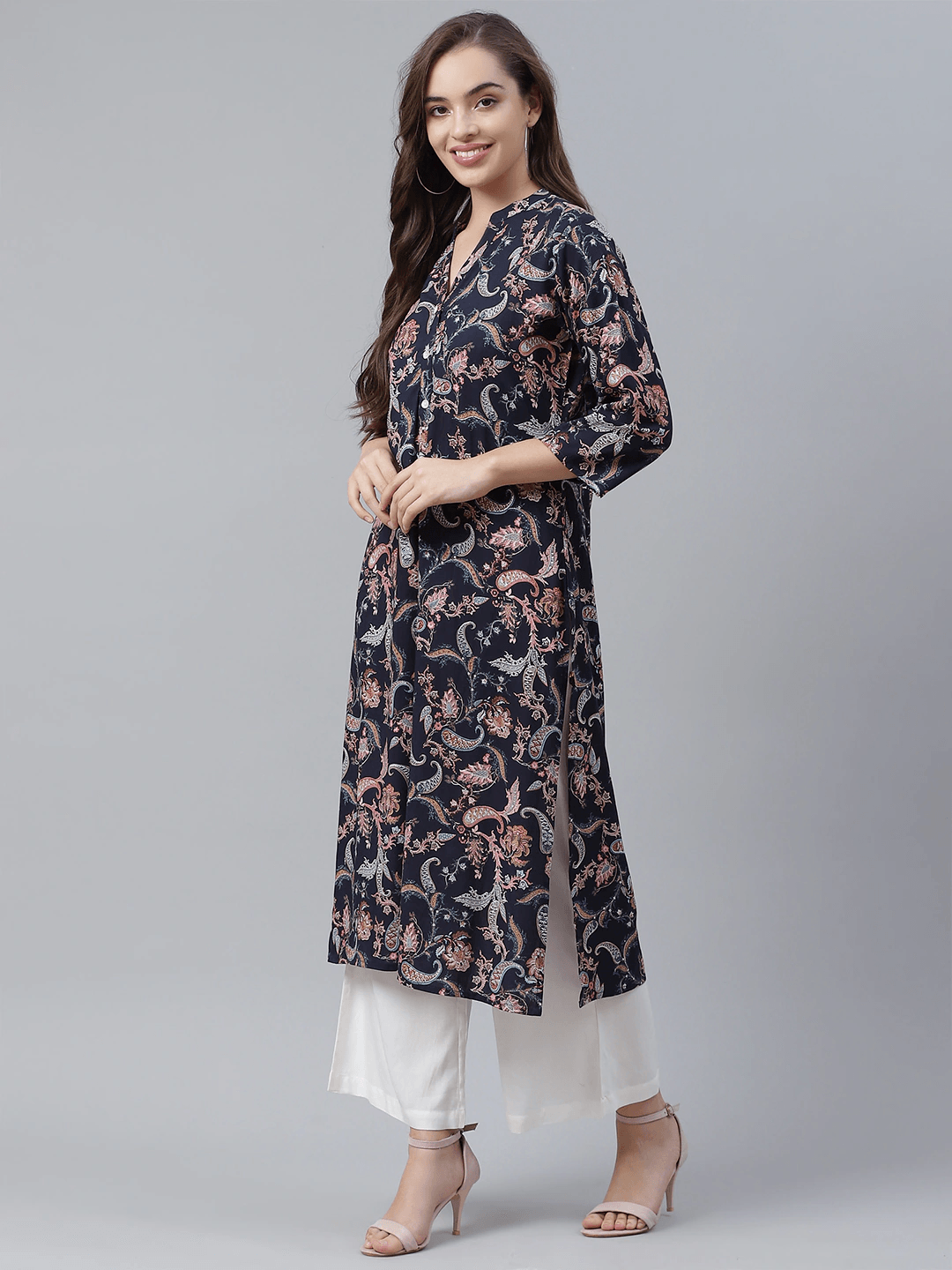 Jamal Jamaloo Blue Printed Rayon Straight Kurti - Jamal Jamaloo
