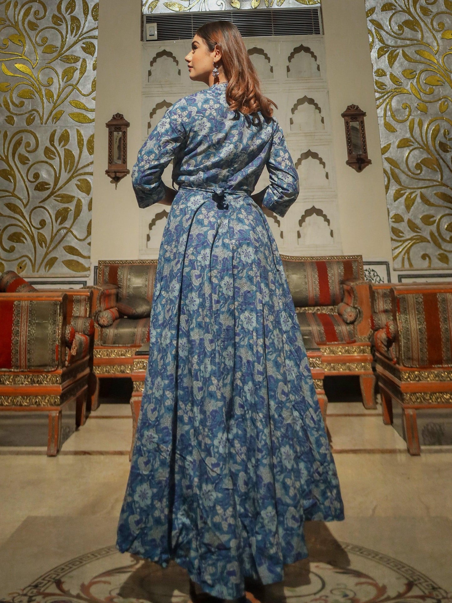Jamal Jamaloo Indigo Blue High Low Flared Kurta with Belt - Jamal Jamalooworld.com