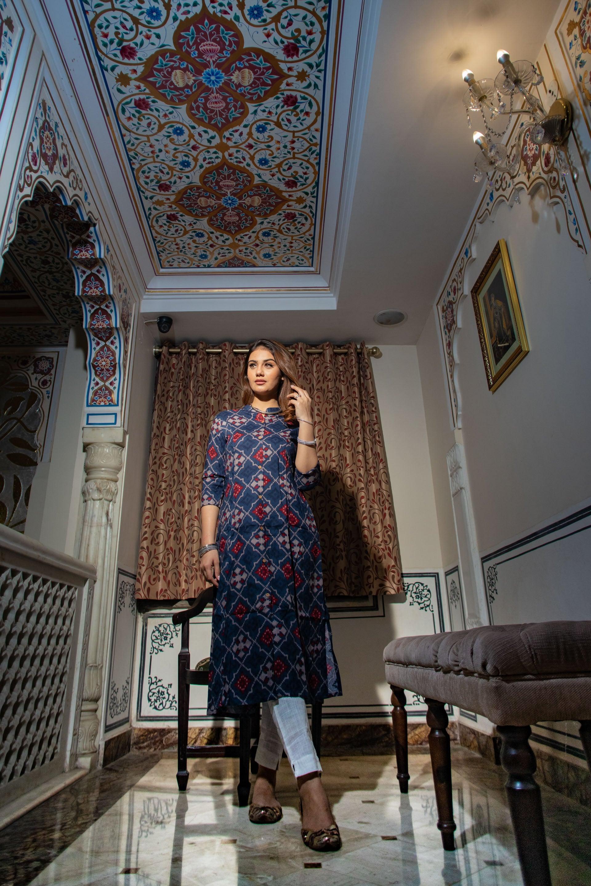 Jamal Jamaloo A-Line Printed Rayon Kurta - Jamal Jamalooworld.com