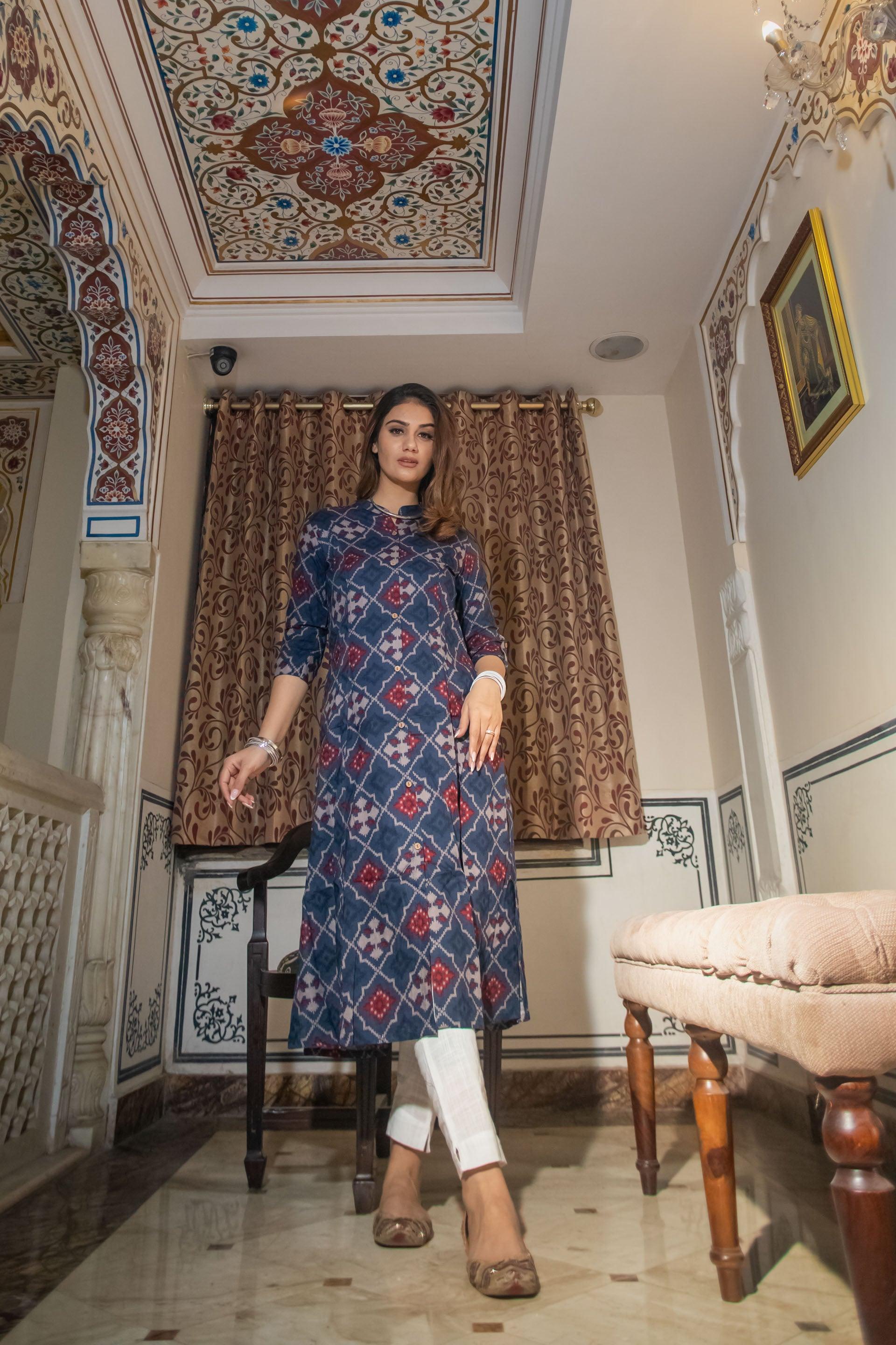 Jamal Jamaloo A-Line Printed Rayon Kurta - Jamal Jamalooworld.com