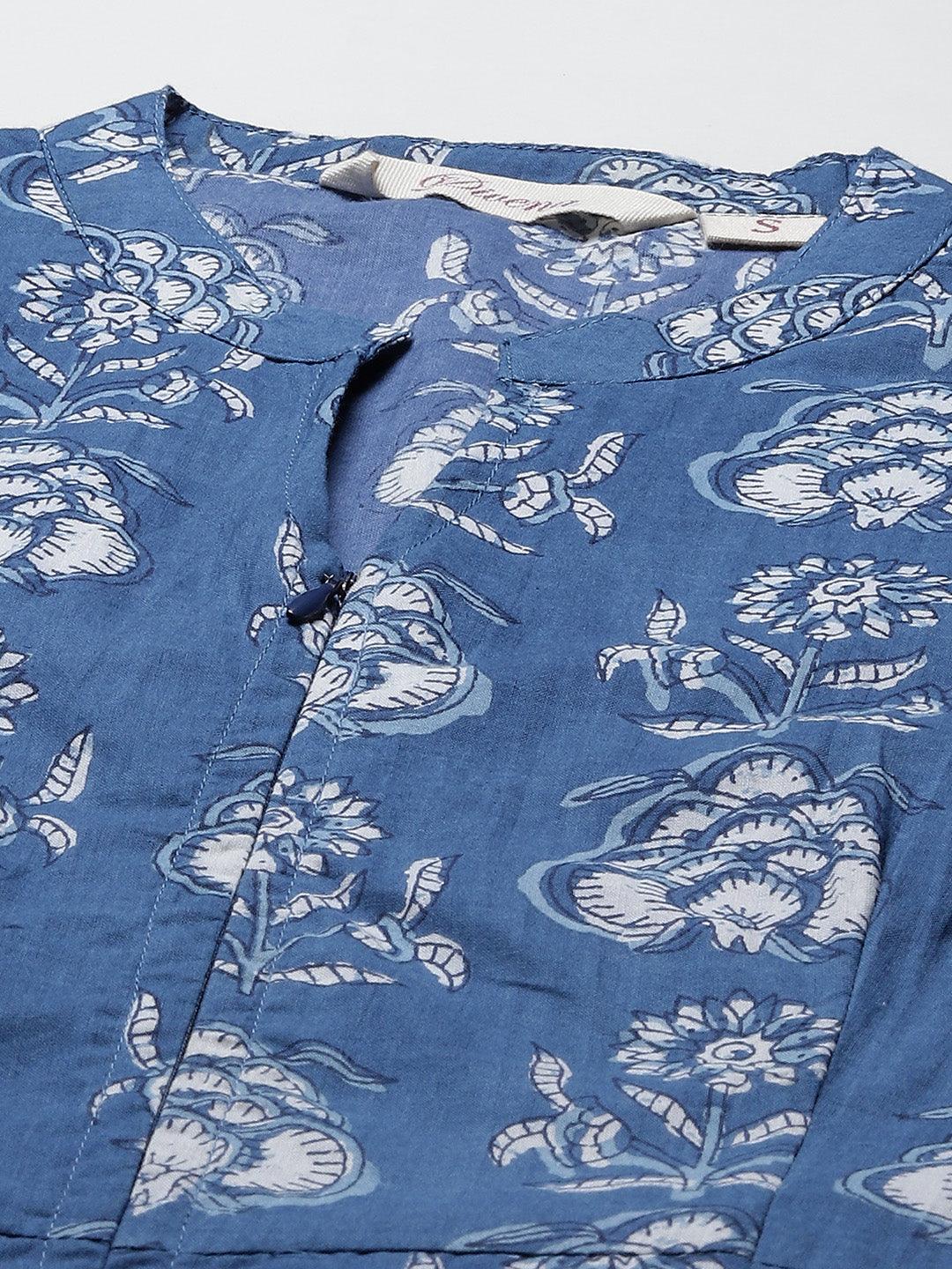 Jamal Jamaloo Blue Cotton shrug style kurta - Jamal Jamaloo
