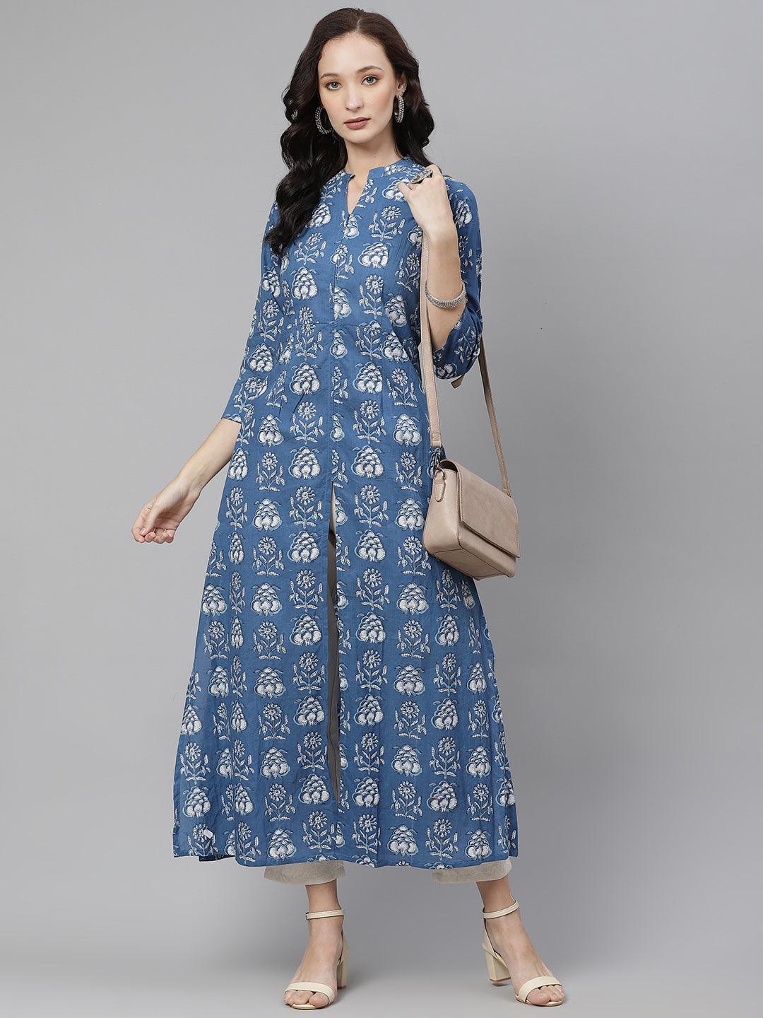 Jamal Jamaloo Blue Cotton shrug style kurta - Jamal Jamaloo