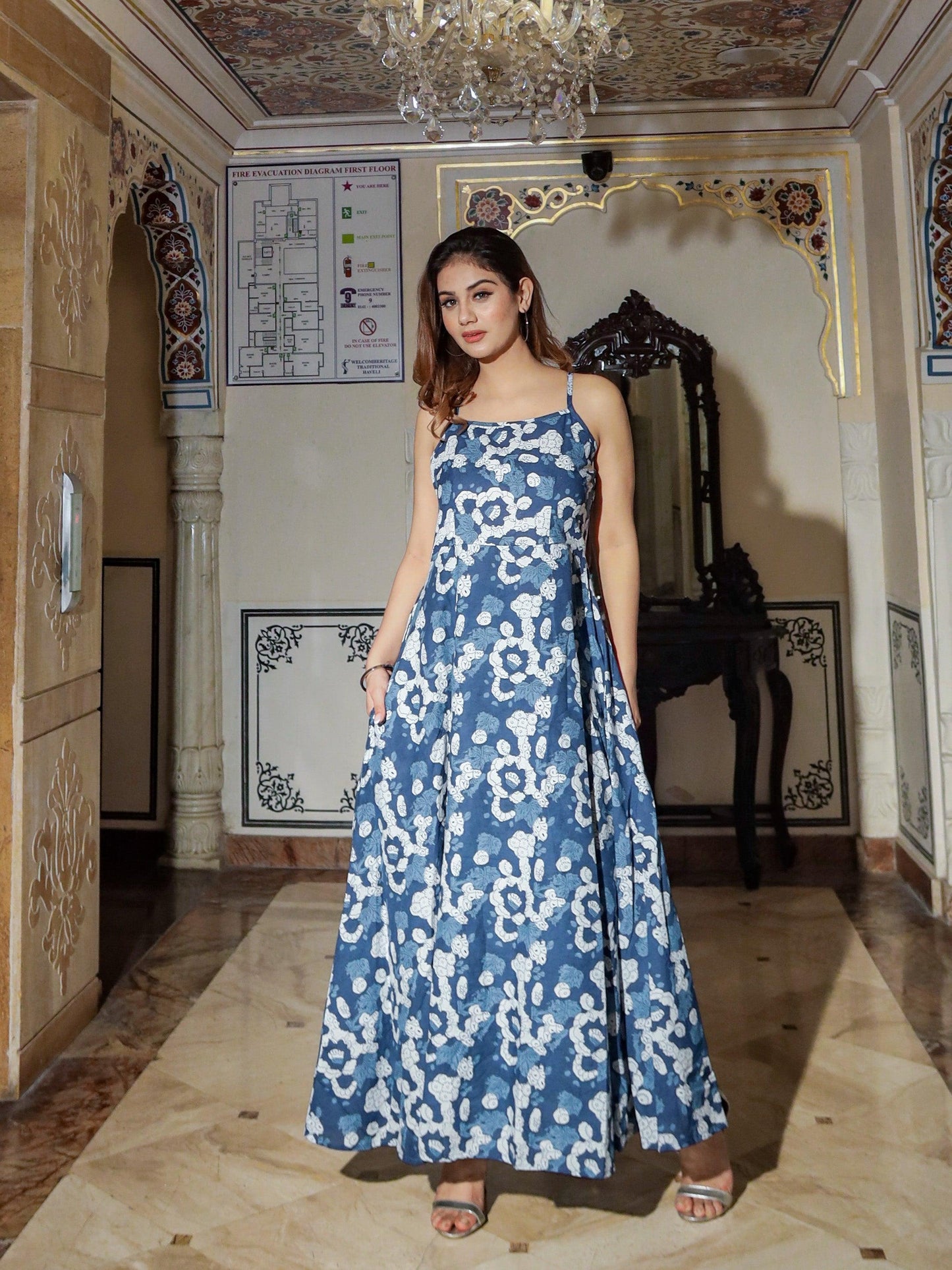 Jamal Jamaloo Indigo Print Cotton Long Dress - Jamal Jamalooworld.com