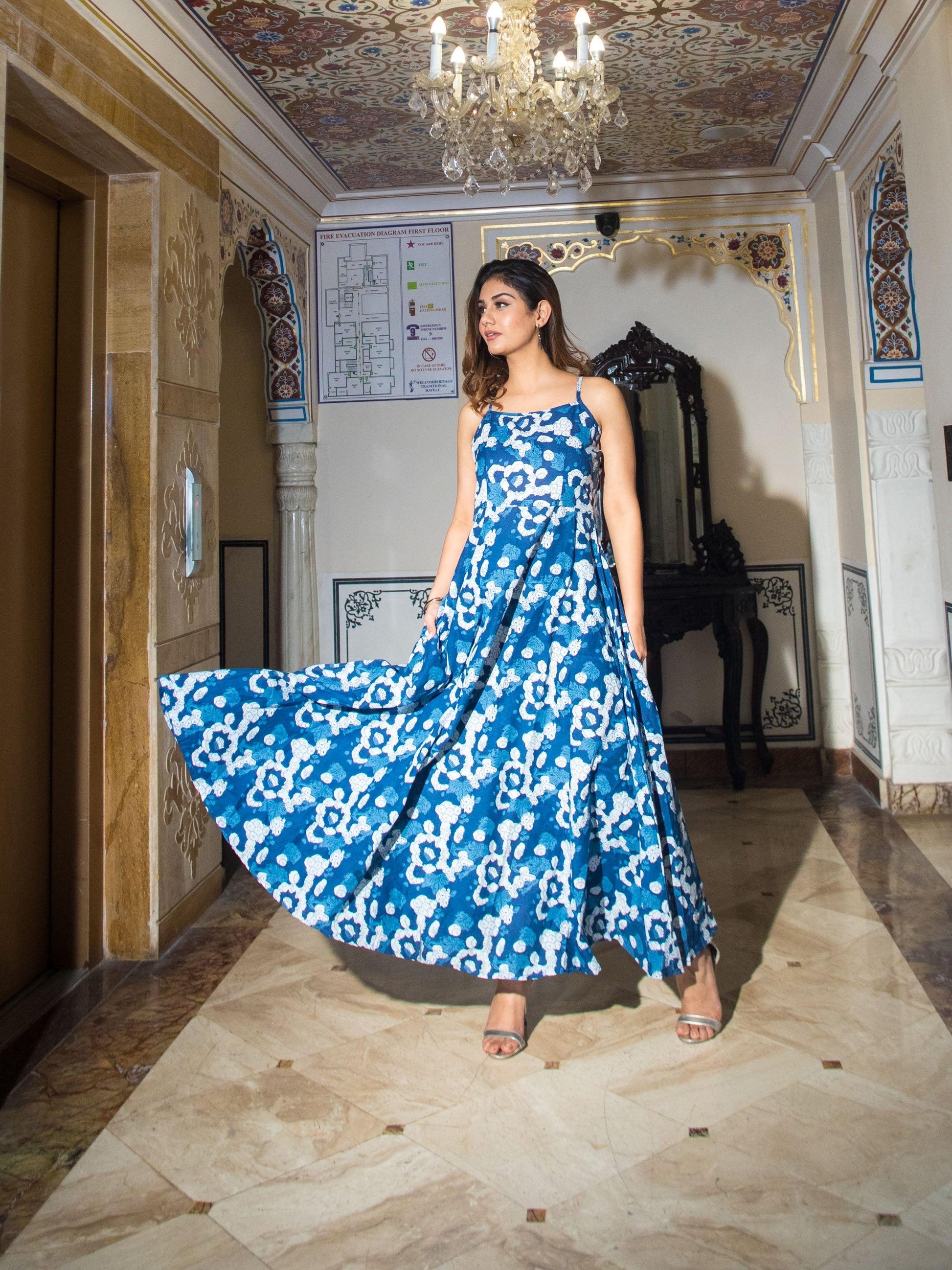 Jamal Jamaloo Indigo Print Cotton Long Dress - Jamal Jamalooworld.com