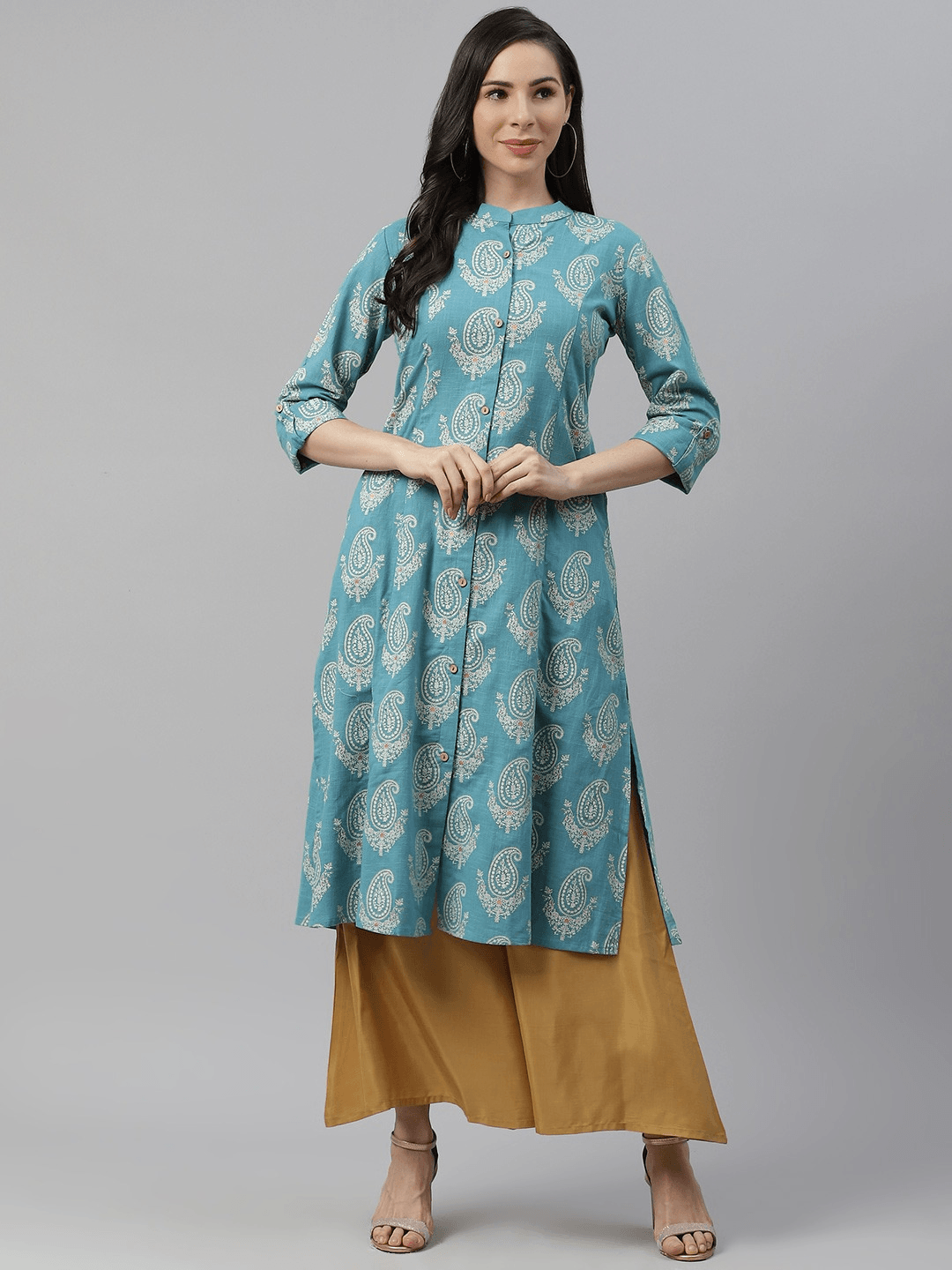 Jamal Jamaloo Sky Blue Cotton Printed Kurta - Jamal Jamaloo