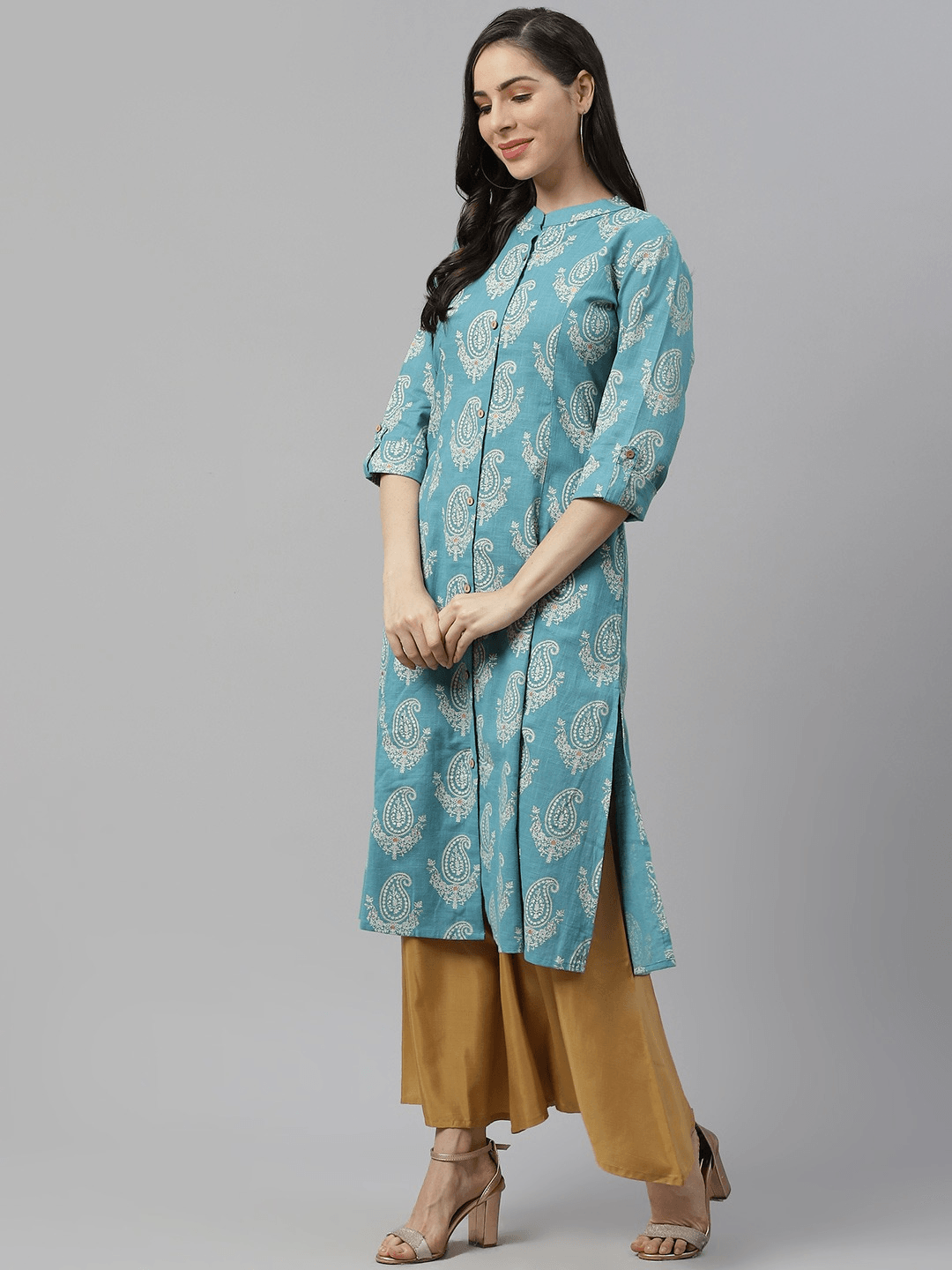 Jamal Jamaloo Sky Blue Cotton Printed Kurta - Jamal Jamaloo
