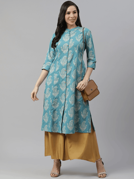 Jamal Jamaloo Sky Blue Cotton Printed Kurta - Jamal Jamaloo