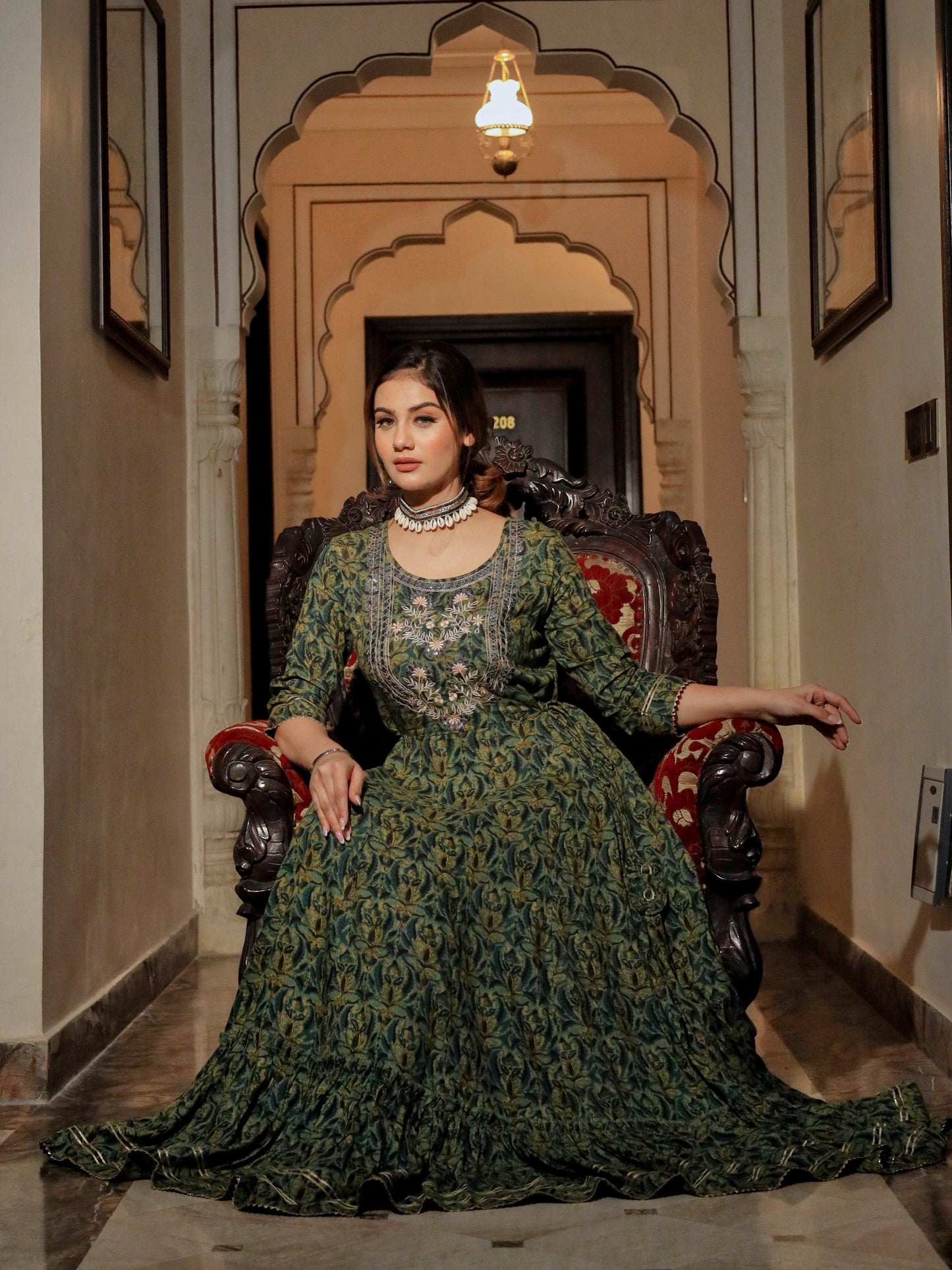 Jamal Jamaloo Dark Green Anarakali Kurta - Jamal Jamalooworld.com