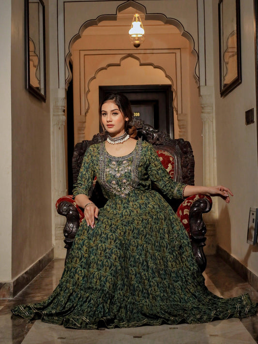 Jamal Jamaloo Dark Green Anarakali Kurta - Jamal Jamalooworld.com