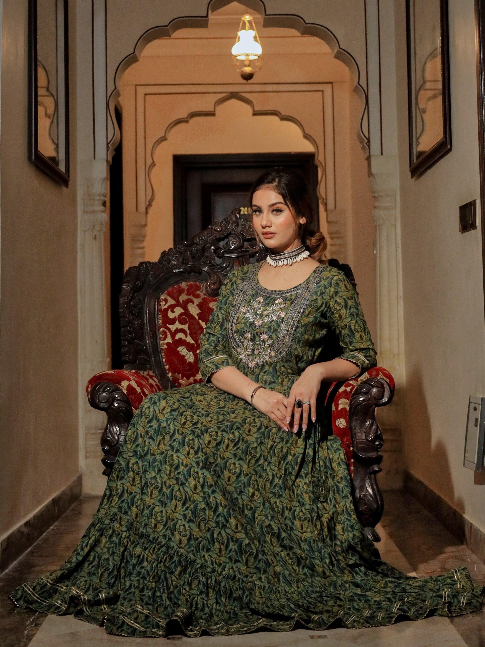 Jamal Jamaloo Dark Green Anarakali Kurta - Jamal Jamalooworld.com