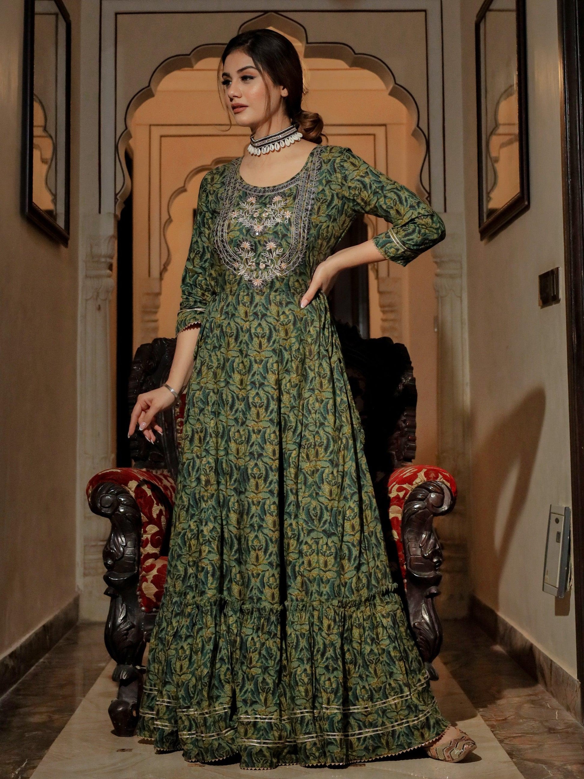 Jamal Jamaloo Dark Green Anarakali Kurta - Jamal Jamalooworld.com