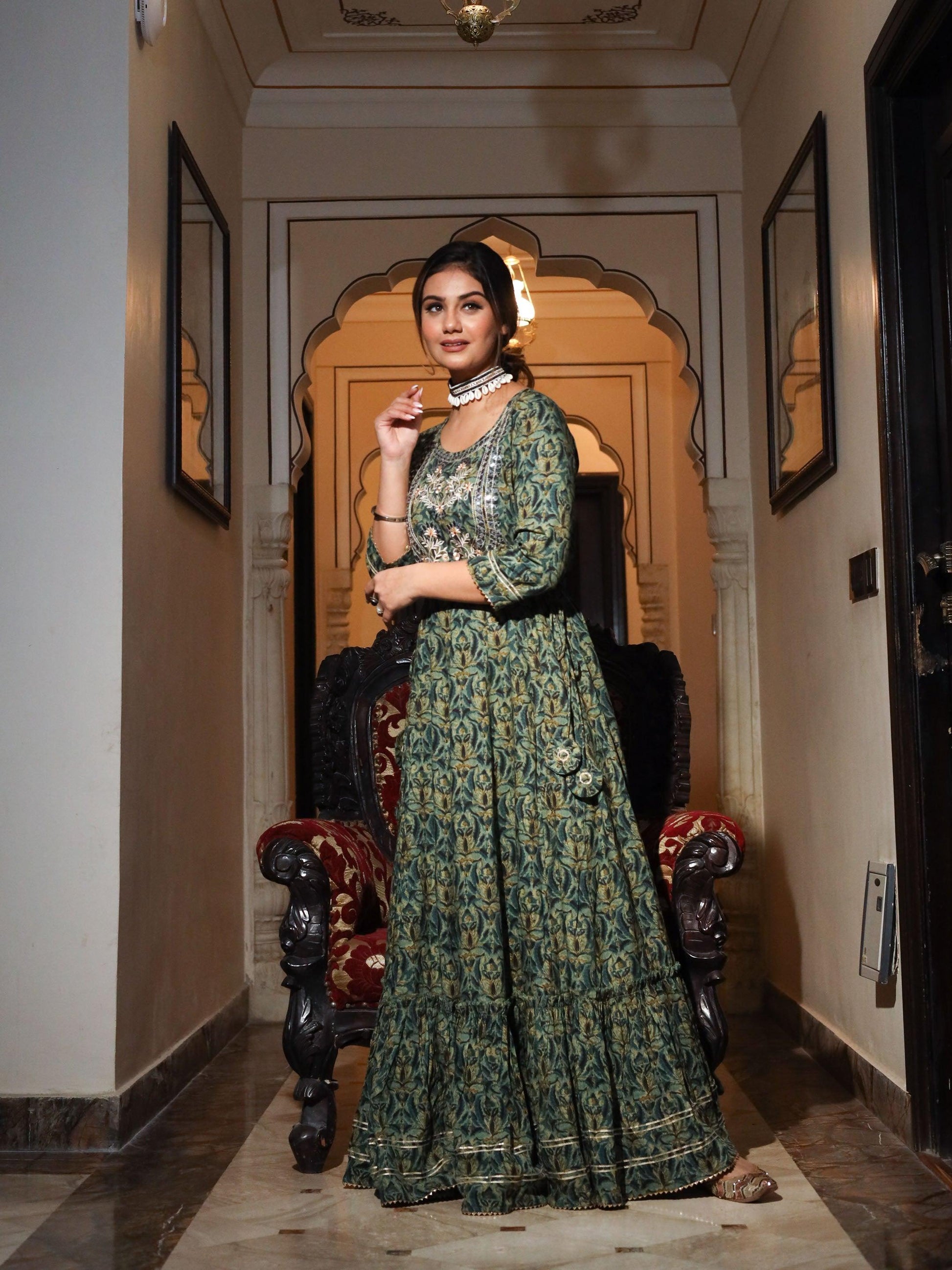 Jamal Jamaloo Dark Green Anarakali Kurta - Jamal Jamalooworld.com