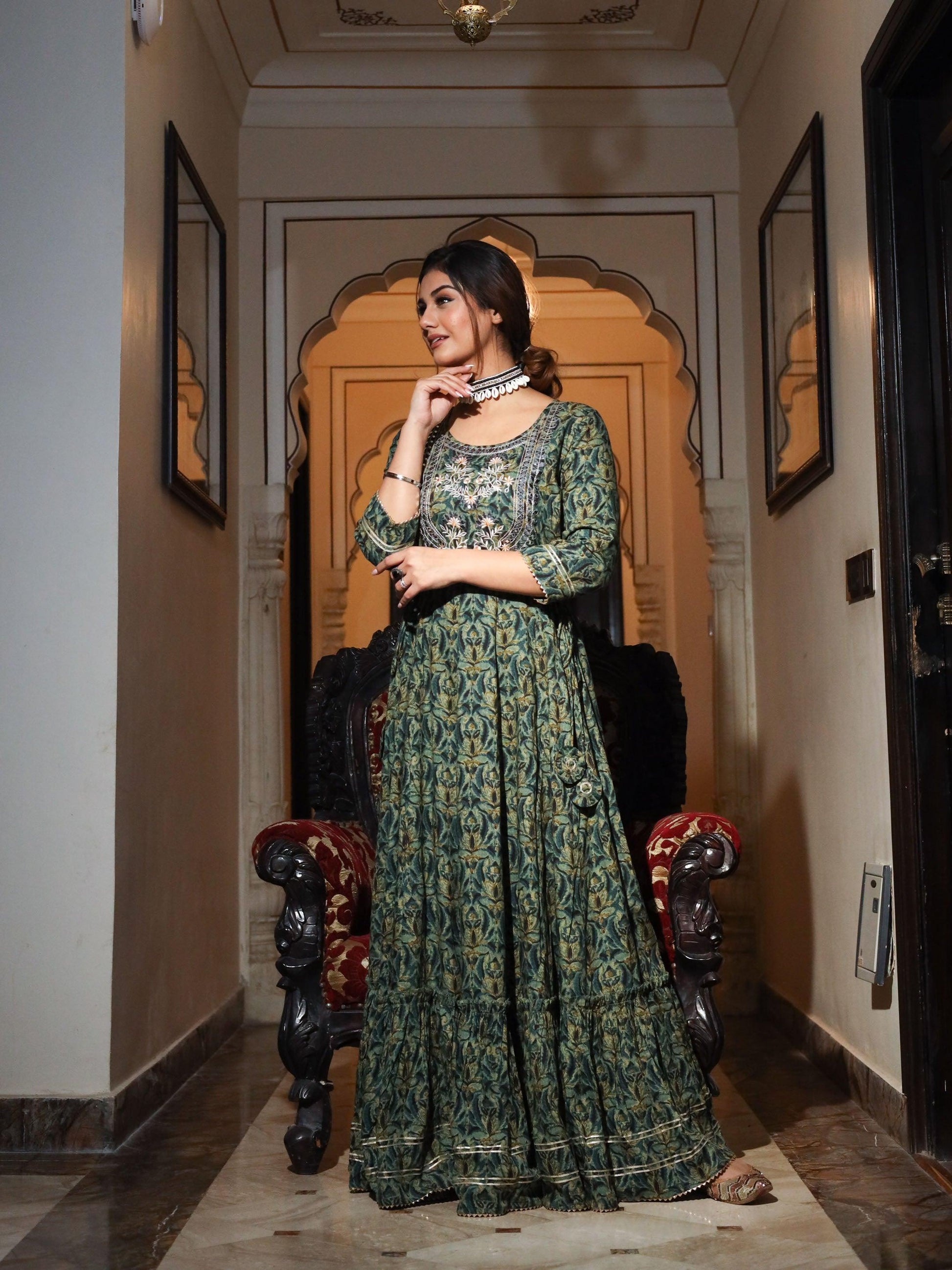 Jamal Jamaloo Dark Green Anarakali Kurta - Jamal Jamalooworld.com