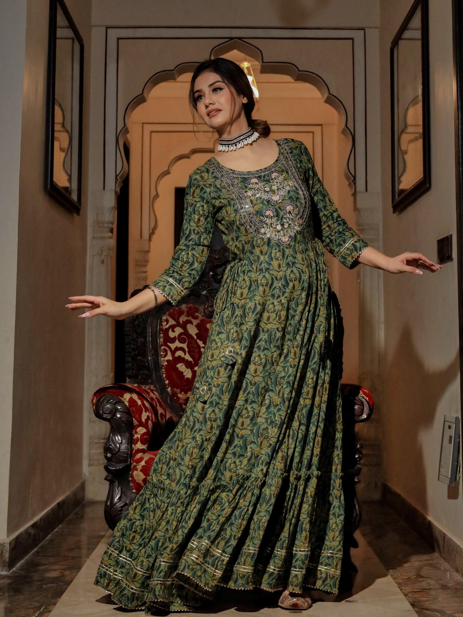 Jamal Jamaloo Dark Green Anarakali Kurta - Jamal Jamalooworld.com