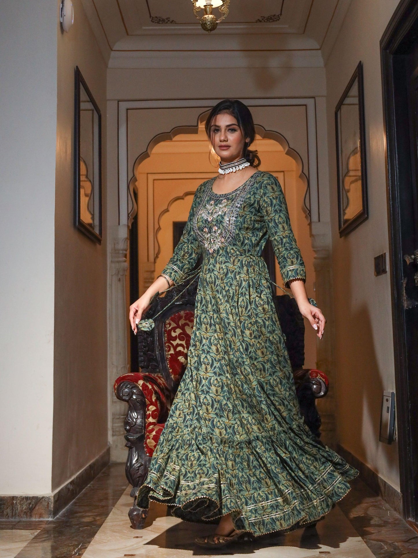 Jamal Jamaloo Dark Green Anarakali Kurta - Jamal Jamalooworld.com