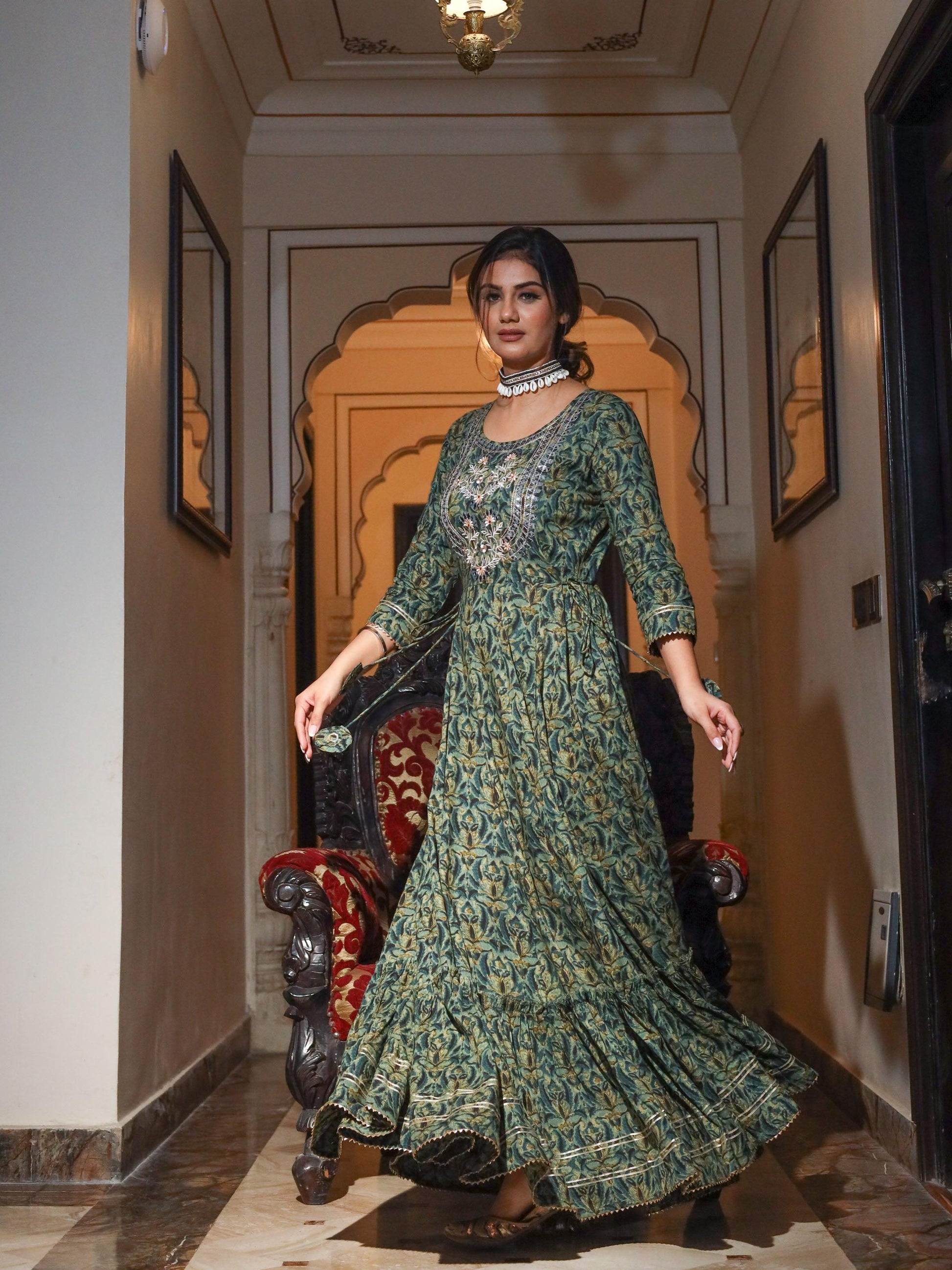 Jamal Jamaloo Dark Green Anarakali Kurta - Jamal Jamalooworld.com