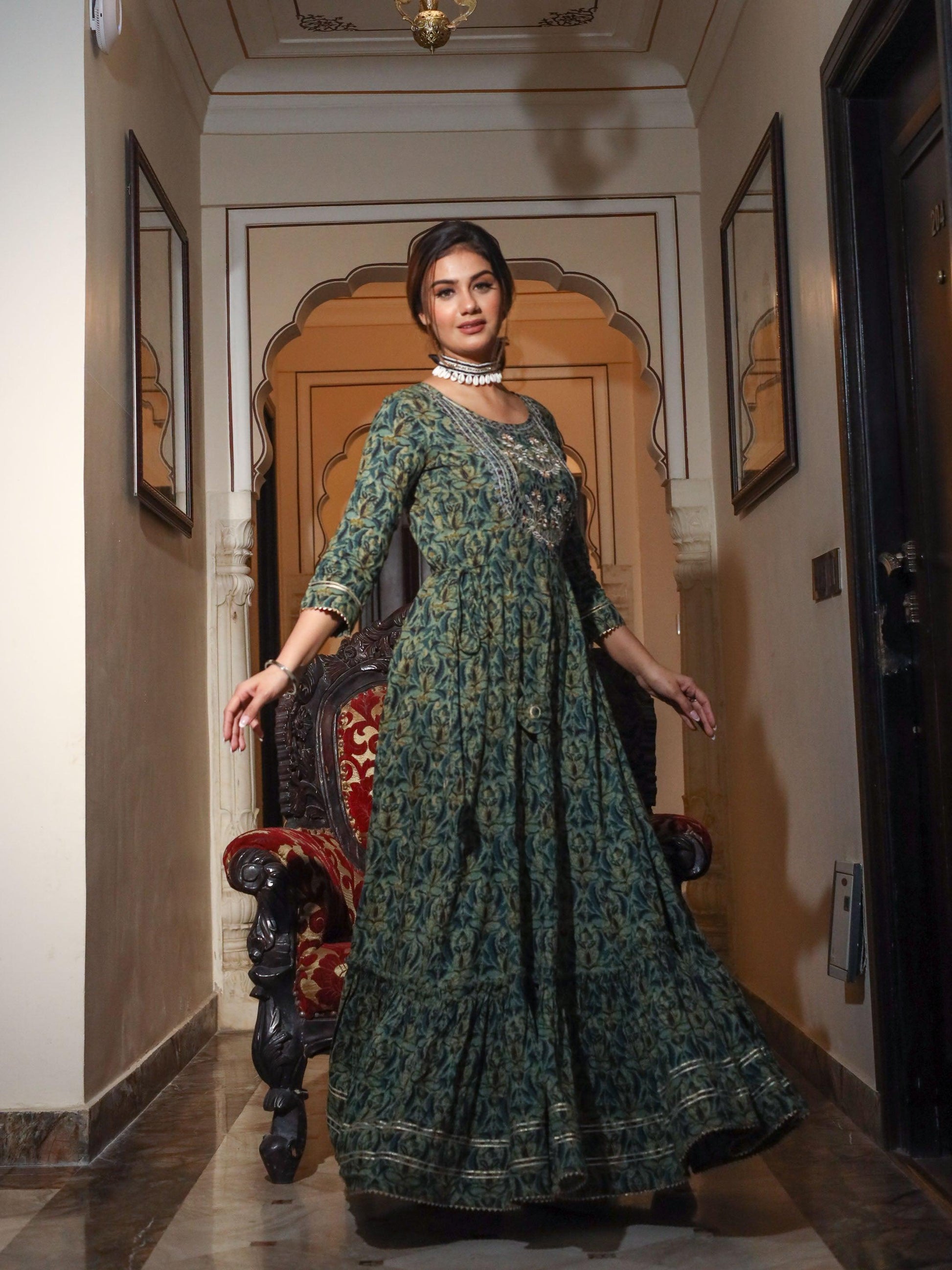 Jamal Jamaloo Dark Green Anarakali Kurta - Jamal Jamalooworld.com