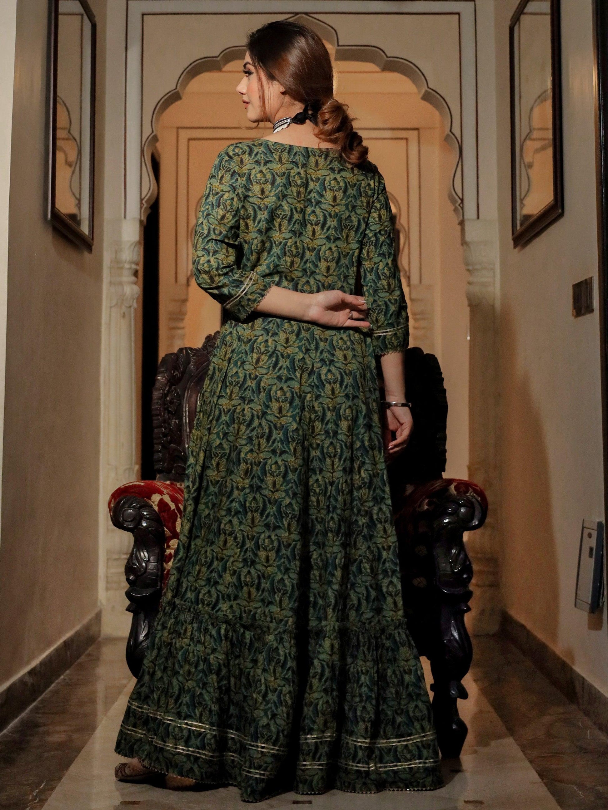 Jamal Jamaloo Dark Green Anarakali Kurta - Jamal Jamalooworld.com
