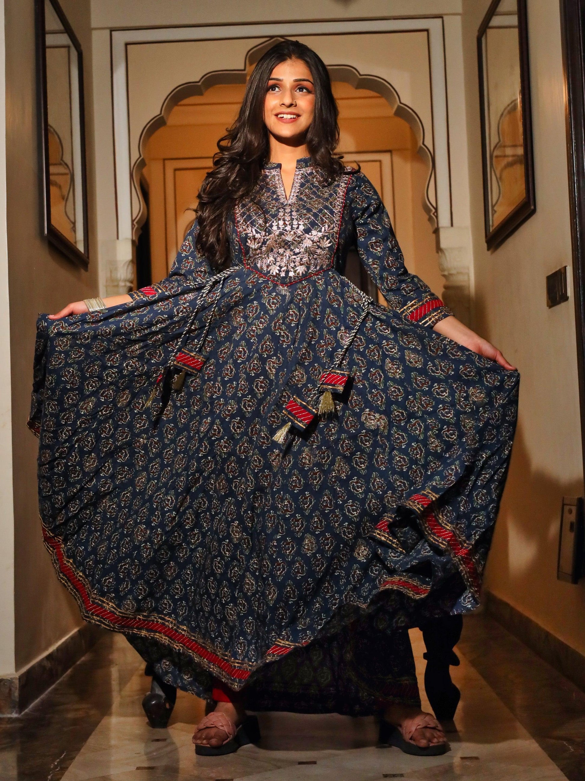 Jamal Jamaloo Blue Cotton Anarkali Kurta - Jamal Jamalooworld.com