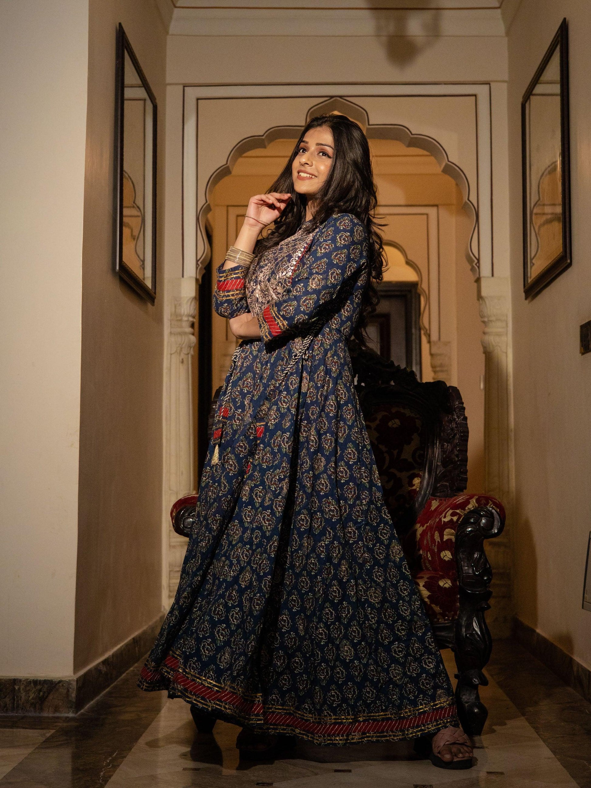 Jamal Jamaloo Blue Cotton Anarkali Kurta - Jamal Jamalooworld.com