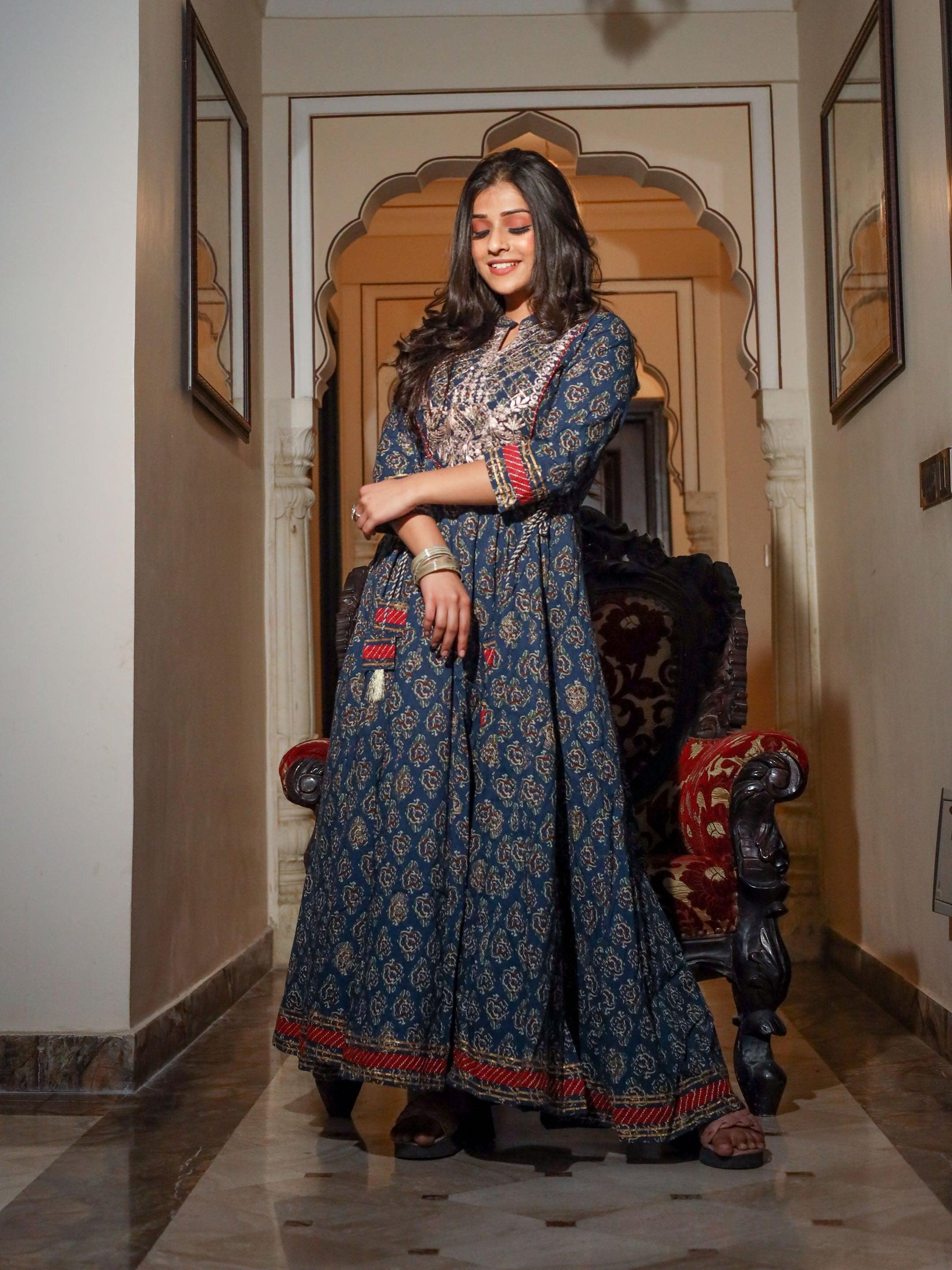 Jamal Jamaloo Blue Cotton Anarkali Kurta - Jamal Jamalooworld.com