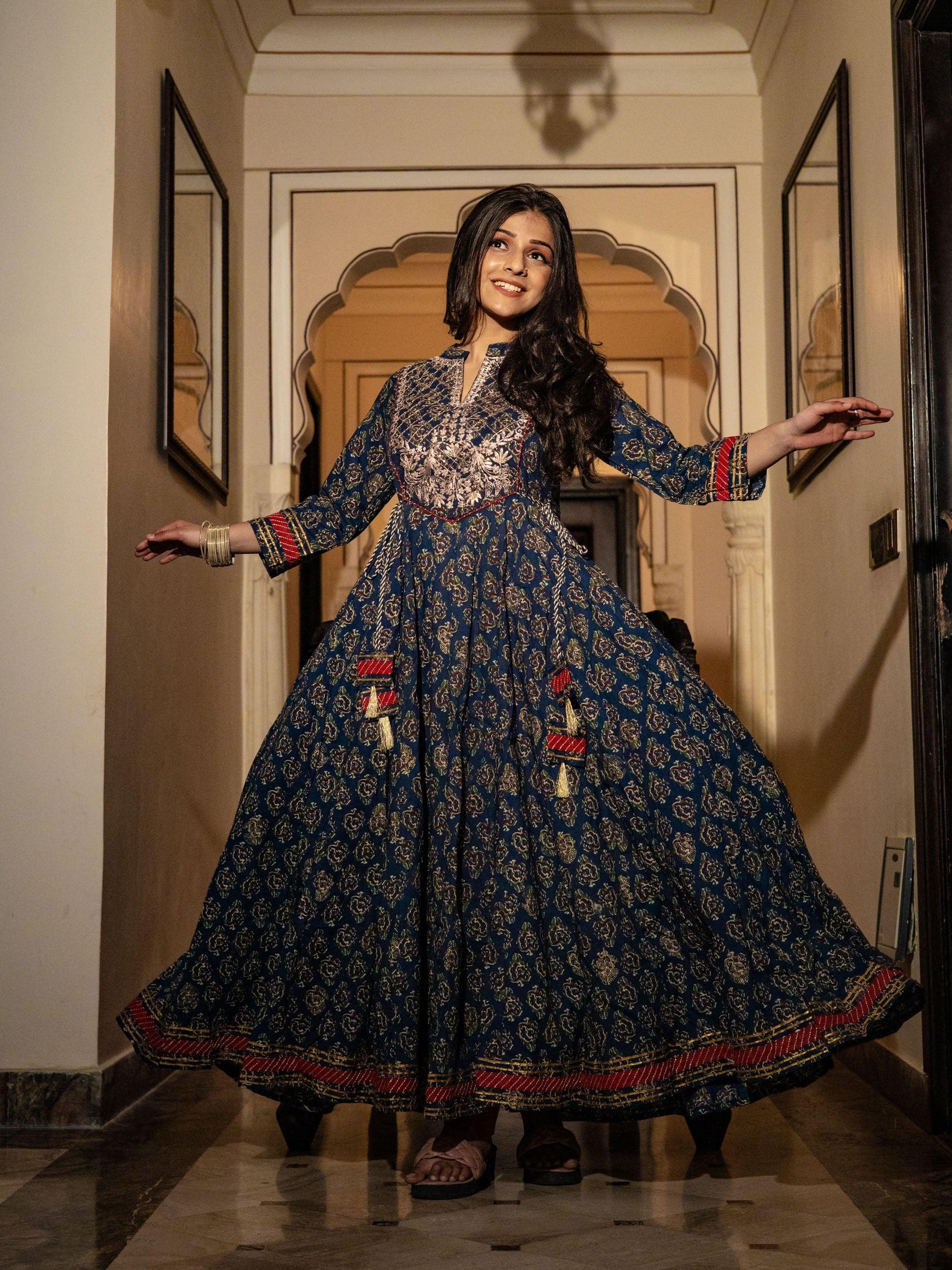 Jamal Jamaloo Blue Cotton Anarkali Kurta - Jamal Jamalooworld.com