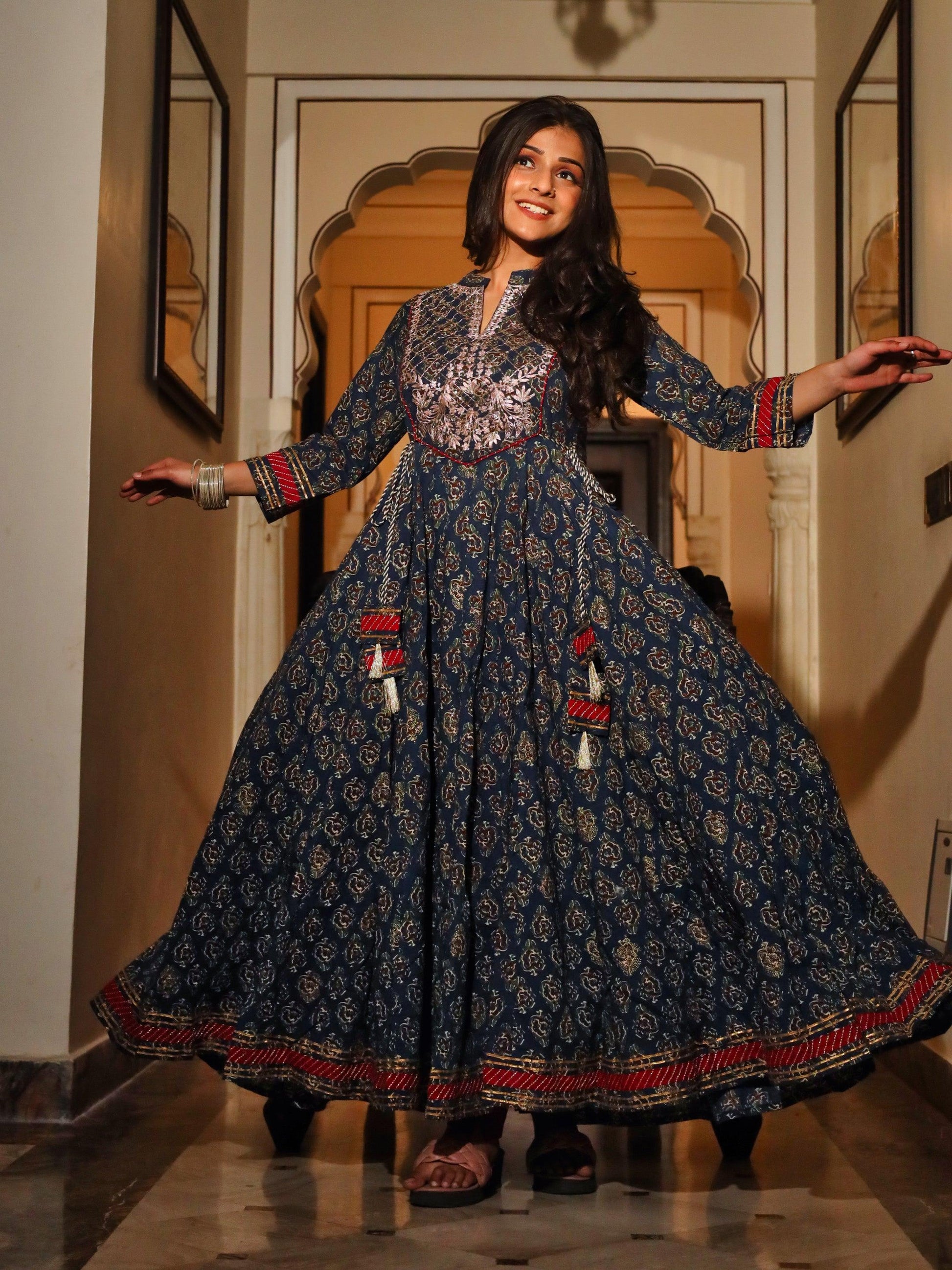 Jamal Jamaloo Blue Cotton Anarkali Kurta - Jamal Jamalooworld.com