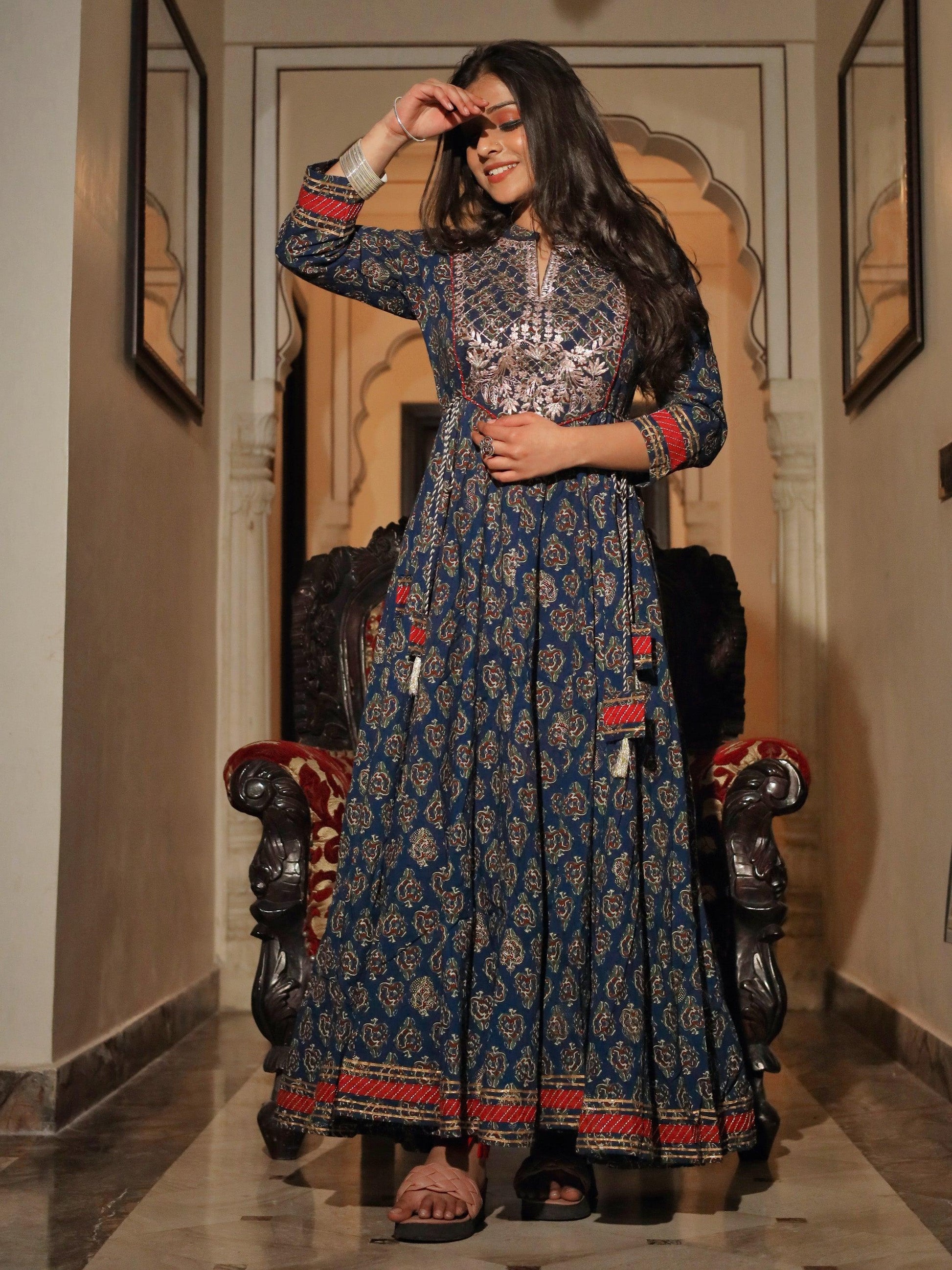 Jamal Jamaloo Blue Cotton Anarkali Kurta - Jamal Jamalooworld.com