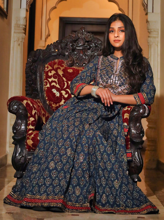 Jamal Jamaloo Blue Cotton Anarkali Kurta - Jamal Jamalooworld.com