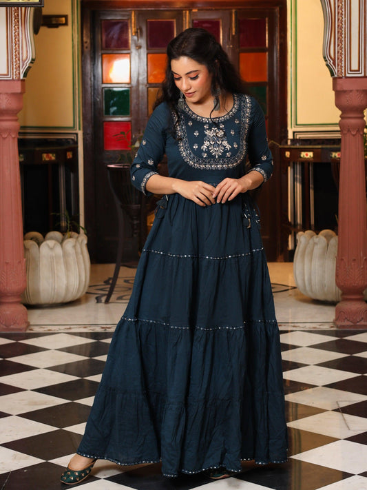 Jamal Jamaloo Teal Green Anarkali Kurta - Jamal Jamalooworld.com