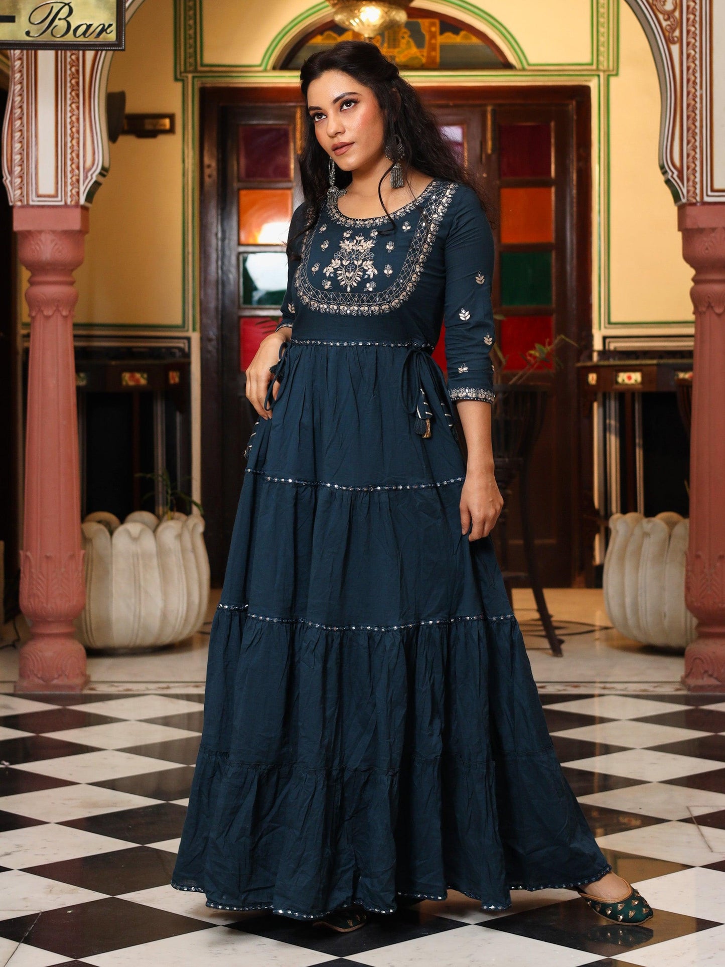 Jamal Jamaloo Teal Green Anarkali Kurta - Jamal Jamalooworld.com