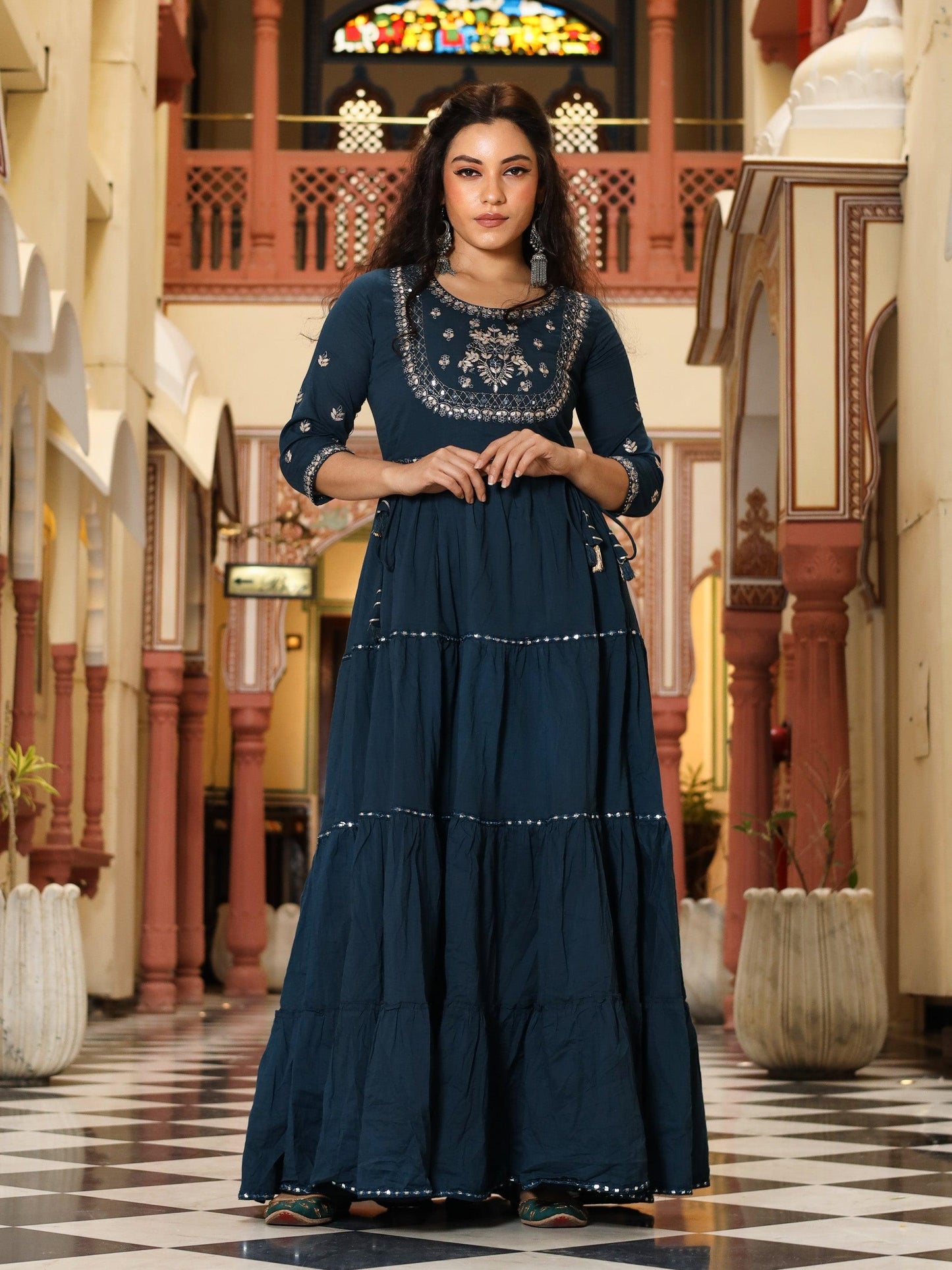 Jamal Jamaloo Teal Green Anarkali Kurta - Jamal Jamalooworld.com